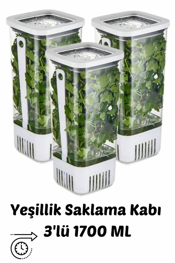 3'Lü Yeşillik Saklama Kabı 1700 ML Uzun ömürlü TAZELİK - 1