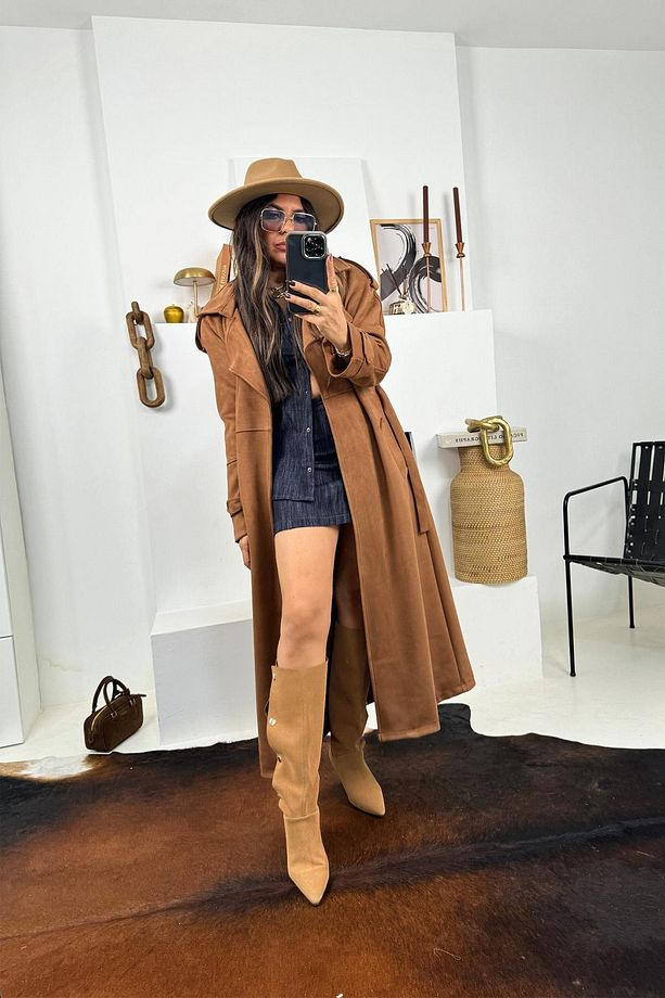 Güderi Trenchcoat Model Kaban Taba - 4