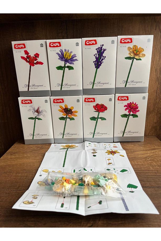 Bahçe Çiçek Yapım Seti Yapı Blokları Yapboz Bul Tak Puzzle Eğitici Oyuncak Toplam 8 Kutu Çiçek Seti - 6
