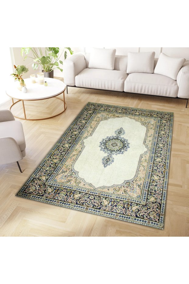 Mete Collection Beige and White Themed Traditional Motif Bohemian Patterned Vintage Decorative Carpet 11