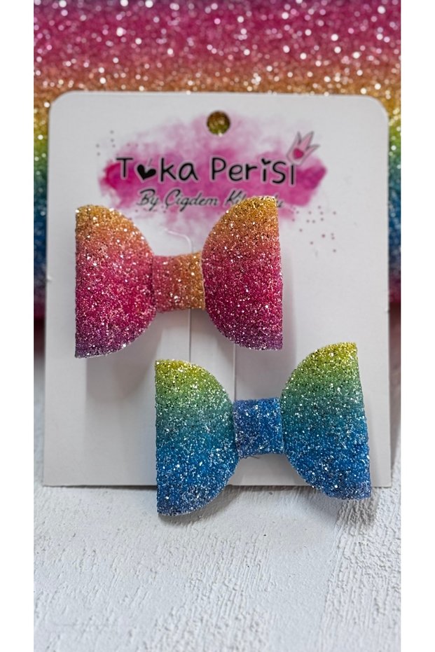 Rainbow Glitter Shimmer Bow Clip Buckle