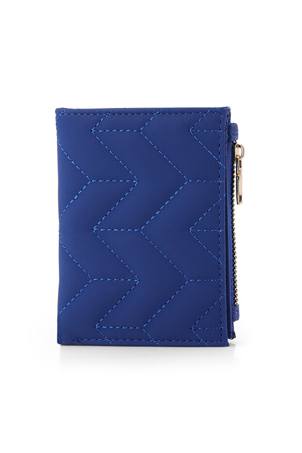 Embroidery Patterned Zippered Women's Wallet with Magnet, Navy Blue Color Czn-705-L
