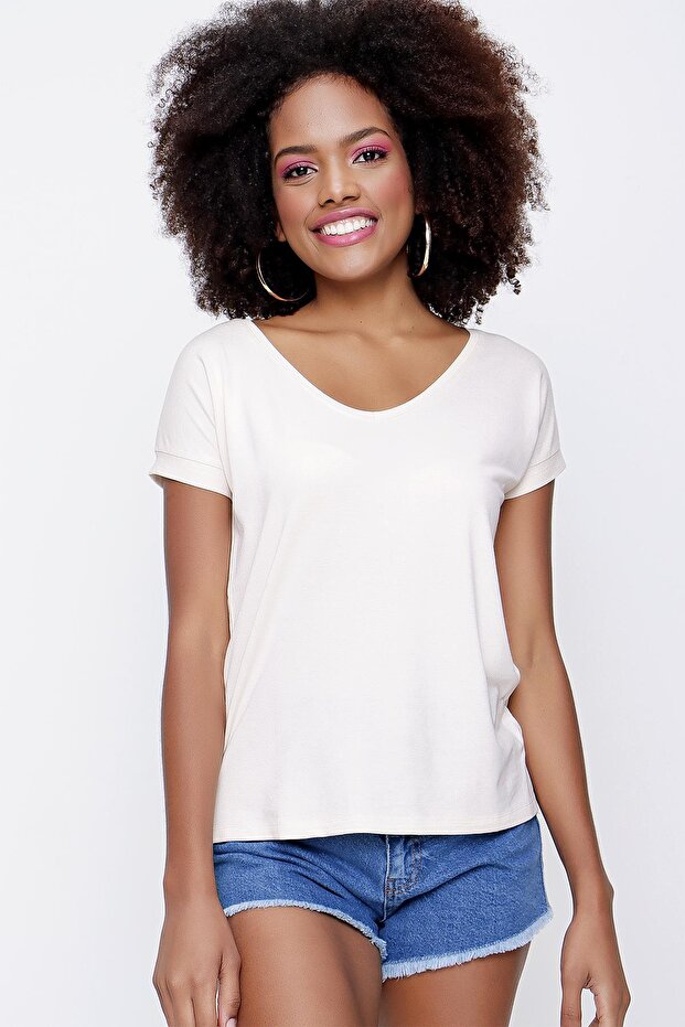 Women's Stone V-Neck Wide Casual T-Shirt