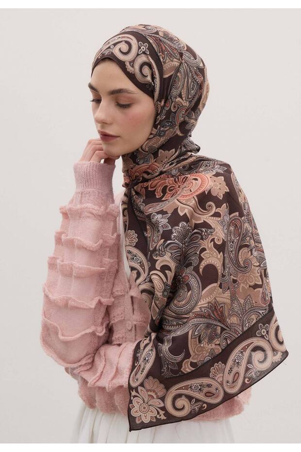 Dark Brown Eva Patterned Shawl - 1