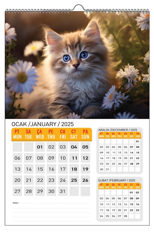 2025 KEDİ KONSEPT DUVAR TAKVİMİ - 1