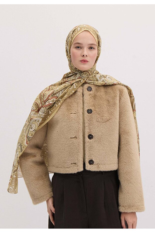 شال منقوش باللون الأسود - زبدة - 2