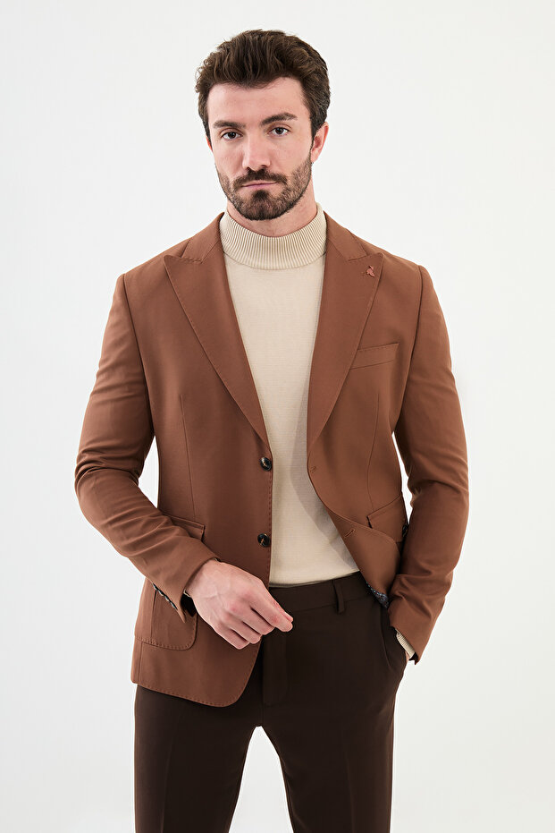 Straight Slim Fit Bag Pocket Wide Collar Punto Stitching Men's Jacket Brown - 40393.24K
