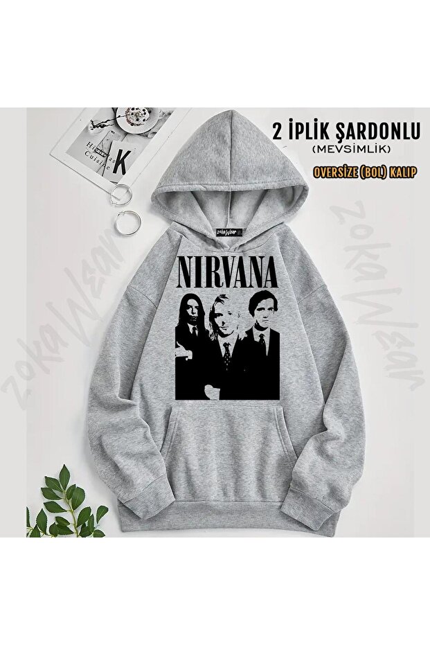 Band Nirvana Printed Hooded Oversize Sweatshirt (2 Thread)