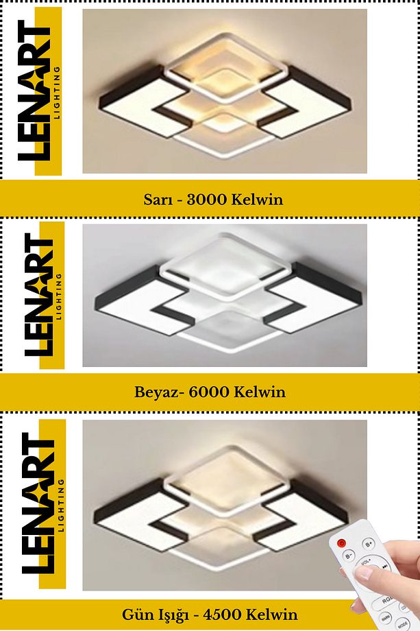 Tetris Kare Model Yüksek Aydınlatmalı Tavan Led Avize, 3 Renk Aydınlatma, Kumandalı Avize,spor Avize - 5