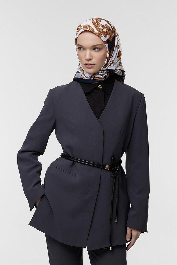 Desenli Twill İpek Eşarp Monika - 2