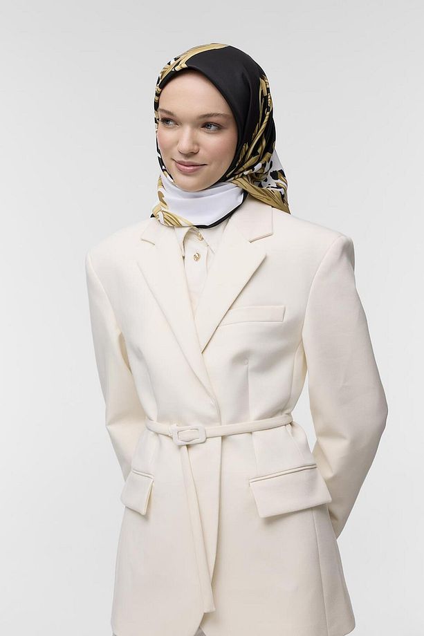 Desenli Twill İpek Eşarp Neris - 3