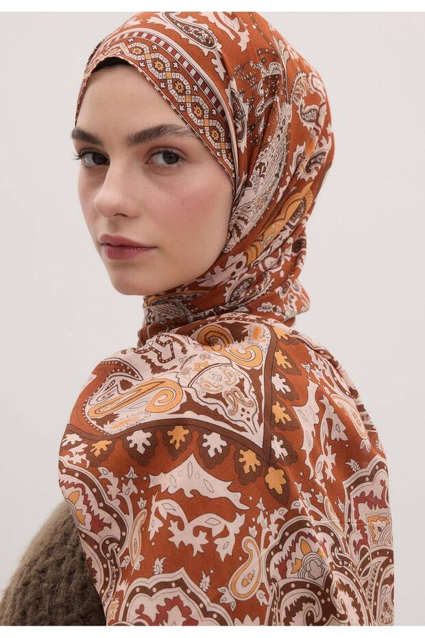 Lena Patterned Copper Shawl - 3