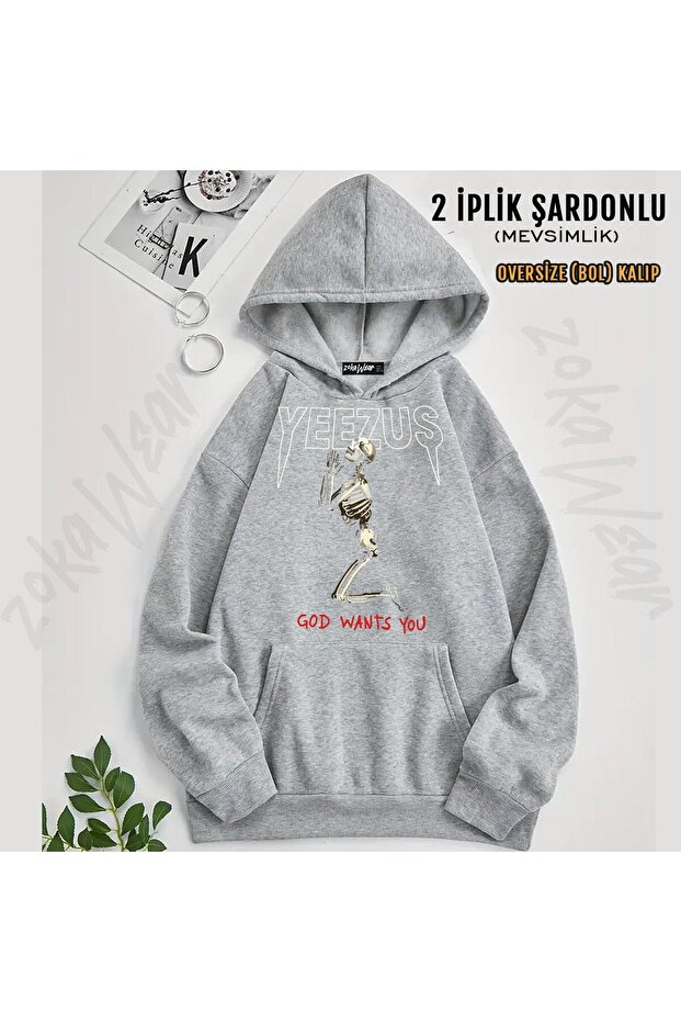 Kanye West Yeezus Printed Hooded Oversize Sweatshirt (2 Yarns)