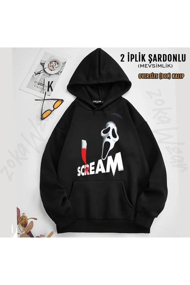 سويت شيرت بغطاء للرأس مطبوع من Scream2 (خيطان)