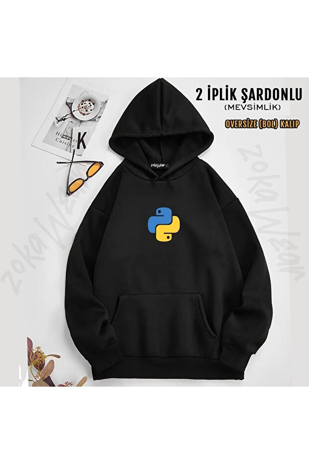 Python Programmer Printed Hooded Sweatshirt (2 Thread) - 1