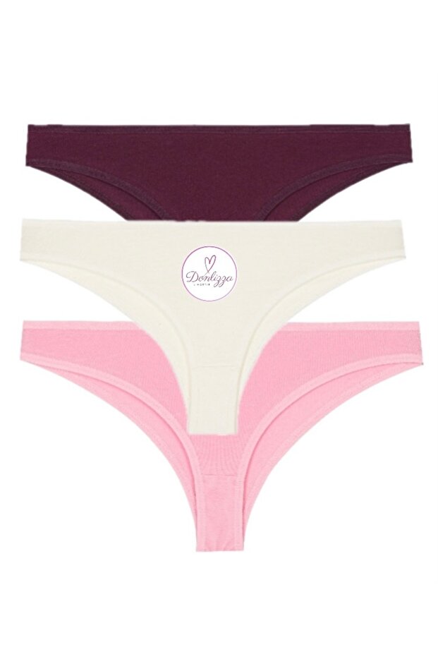 Bikini Külot Mor Ekru Pembe 3 Adet - 1