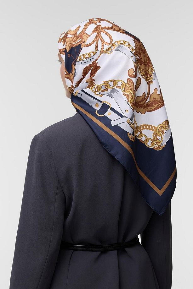 Desenli Twill İpek Eşarp Monika - 6