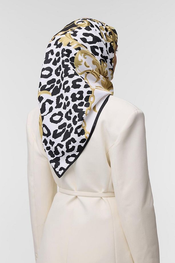Desenli Twill İpek Eşarp Neris - 5