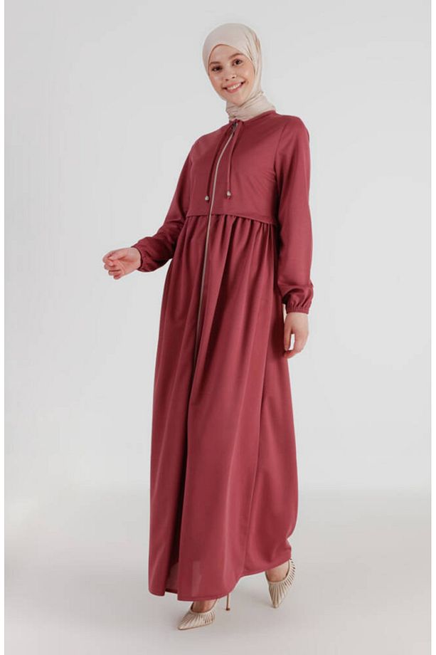 Fermuarlı Ferace 0569-11 Gül Kurusu - 2