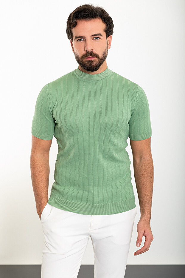 Striped Slim Fit Half Turtleneck Men's Knitwear T-Shirt Çağla - 11484.24Y