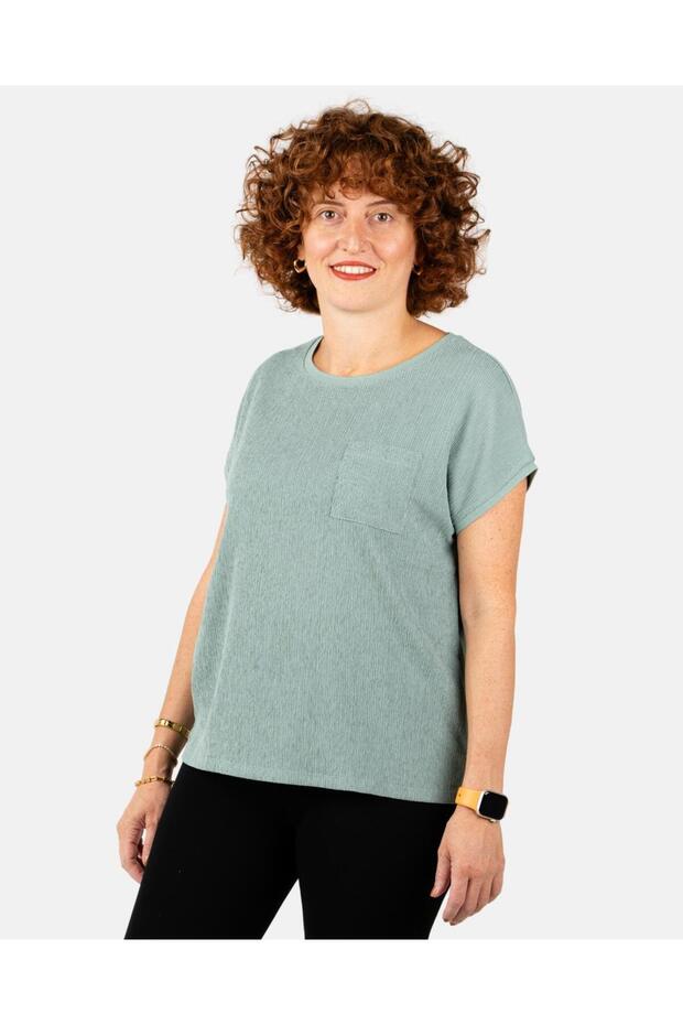 Mixed Textured Pocket Lycra Women's Blouse