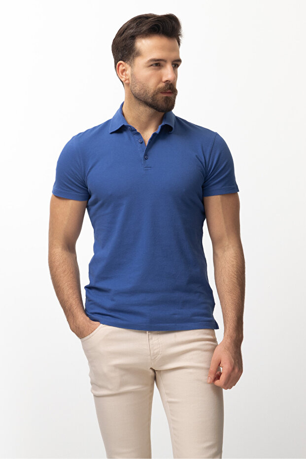 Duz Slim Fit Polo Neck Men's T-Shirt Cobalt Blue - 36693.22Y
