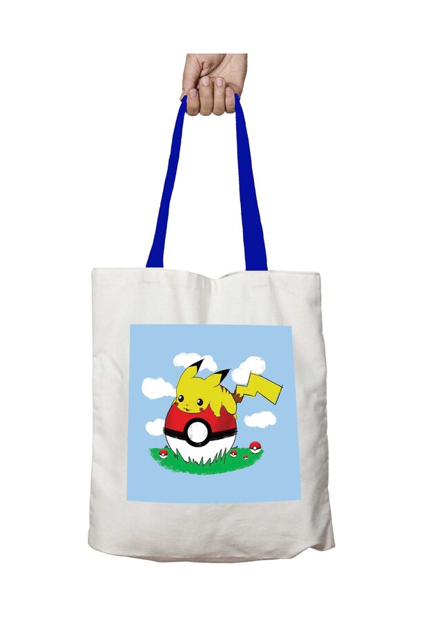 Pokemon Pikachu on Holiday (2) Washable Shoulder Bag with Blue Handles
