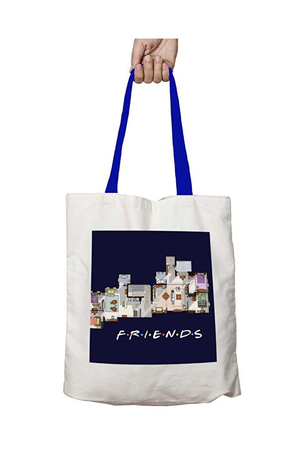 Friends Apartment Floor Plan Washable Shoulder Bag with Blue Handles