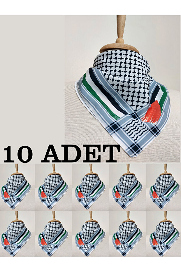 10 Pcs Palestine Themed Scarf 50X50 Non-Slip Crepe Vibrant Colors Flagged Model