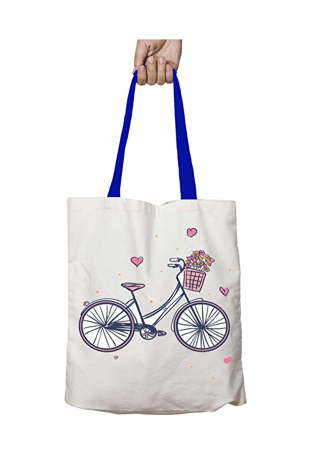 Blue Handle Bicycle Heart Love Love Washable Shoulder Bag