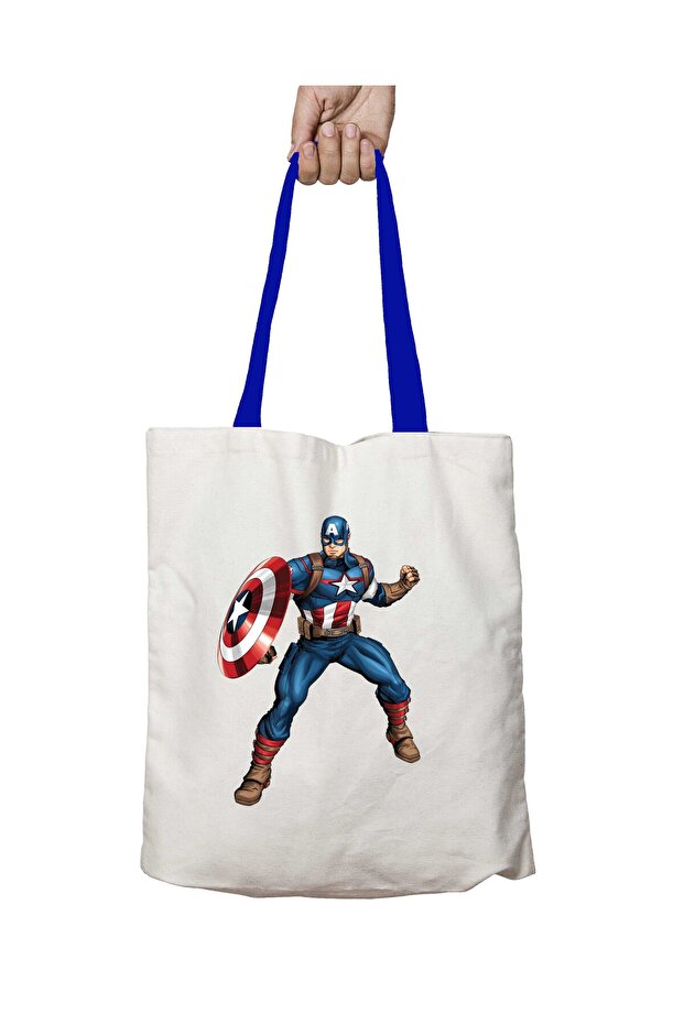Captain America Super Hero Washable Shoulder Bag with Blue Handles