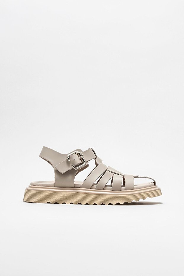 Beige Leder Damen Freizeitschuhe - 1