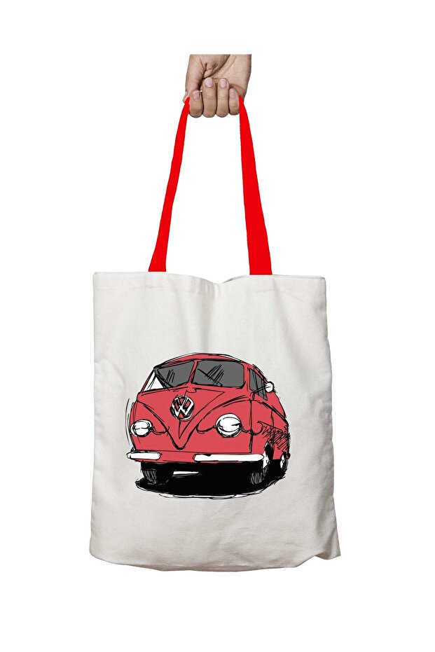 Volkswagen Minibus Washable Shoulder Bag with Red Handles
