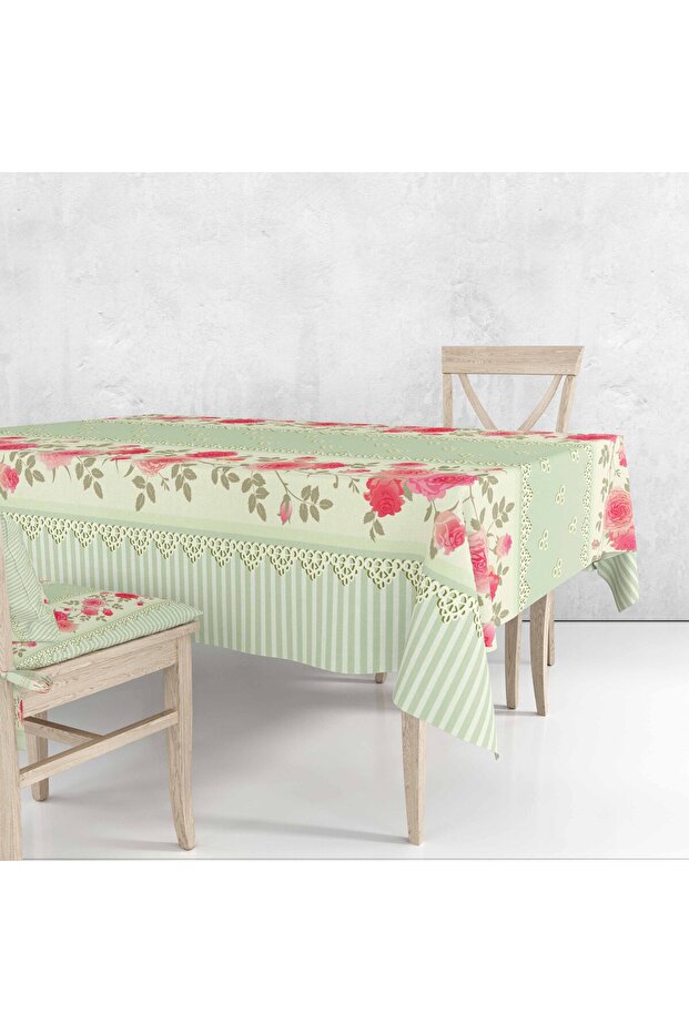 Rose and Embroidery Patterned Digital Printed Tablecloth