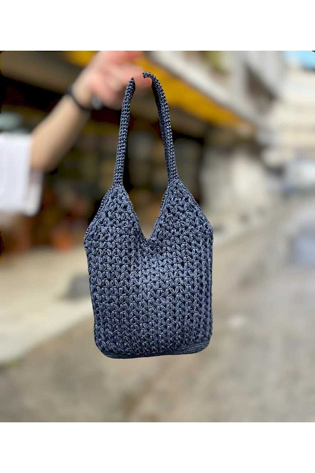 KADIN HASIR ÇANTA. SHOPPER ÇANTA, EL ÖRGÜSÜ ÇANTA ( ASTARLI ) - 1