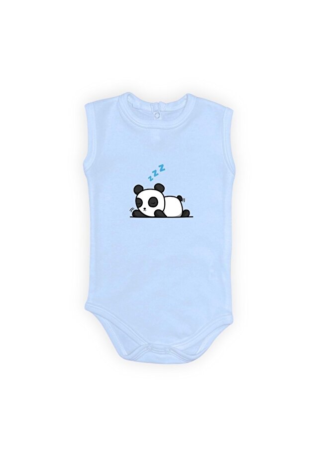 Sleepy Panda Printed Baby Bodysuit with Snap Fasteners Open Blue