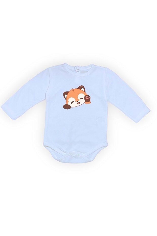 Blue Cute Fox Printed Children's Bodysuit - Bodysuit with Snaps