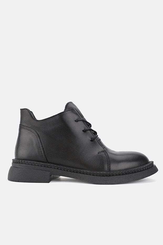 Women's Black Genuine Natural Leather Number 36-41 Lace-Up Short Boots & Booties