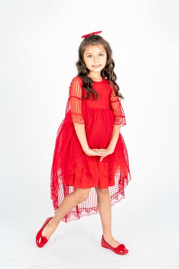 Tailored Model Girl's Lace Dress Mnk0482 Red