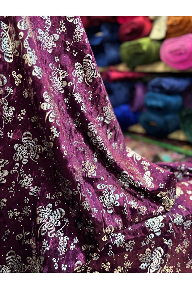 Stone-Embellished Velvet Fabric