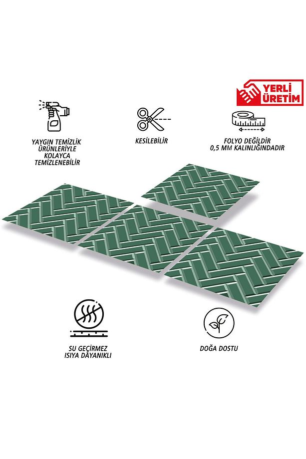 Kendinden Yapışkanlı Zümrüt Balıksırtı Desenli Pvc Karo 30x30 Cm (11 ADET) 1m2 - 2