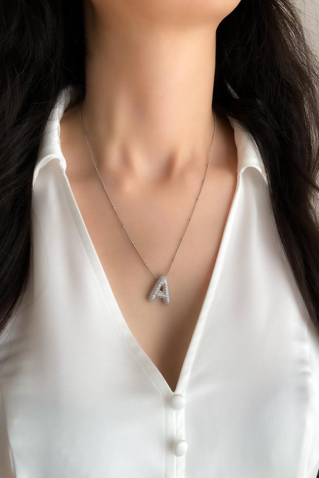 Women's Steel Necklace Zircon Stone Balloon Letter Necklace