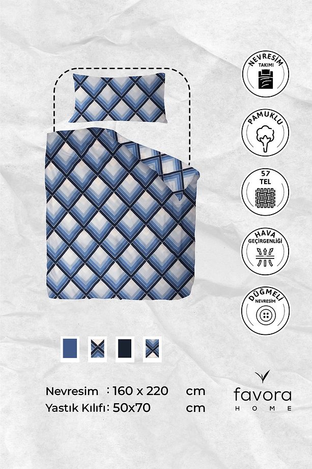Flow Tek Kişilik Nevresim Takımı - Mavi - 7