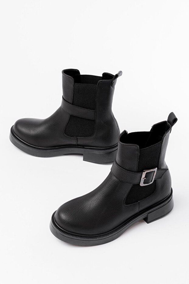 02-2004 Black Elastic Daily Women's Boots with Buckle Accessories