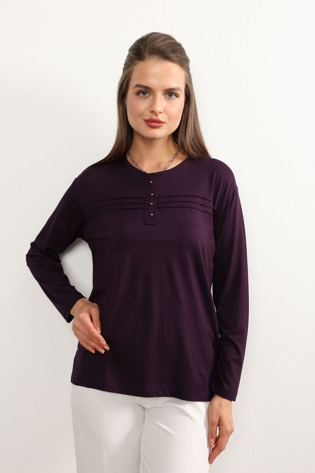 Women's Lycra Blouse for Middle Ages and Above, Four Seasons Purple Mother's Combed Cotton Blouse New Season Striped Striped