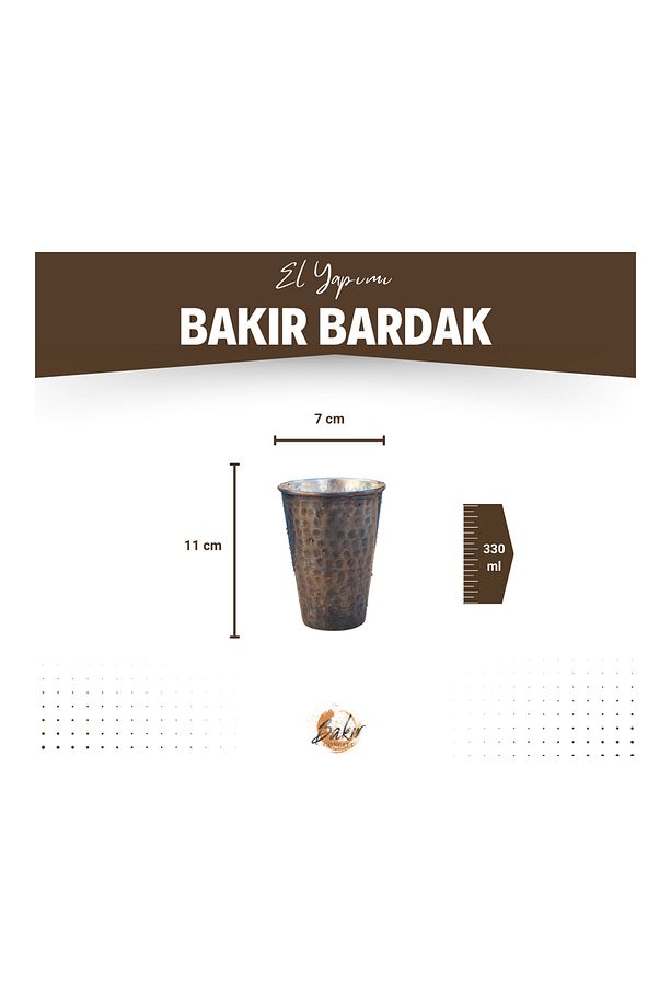 Bakır Bardak Çekiç Dövmeli Düz Model Oksit Renk - 5
