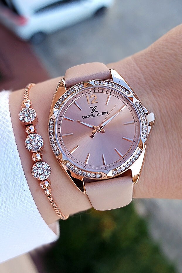 New Model Pink Stone Women's Wrist Watch with Bracelet Gift