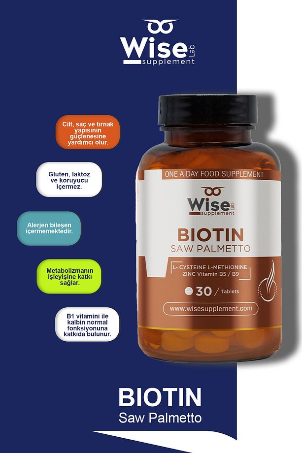 Biotin 2500 Mcg, Çinko, Vitamin B5/b9, L-cysteine, L-methionine Saç Ve Tırnak Vitamini 30 Tablet - 3