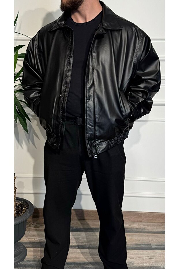 Oversize Deri Ceket - 4