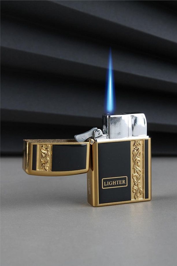 Kapaklı Altın Işlemeli Güçlü Torch Sarı Gazlı Çakmak Caksm049m - 1